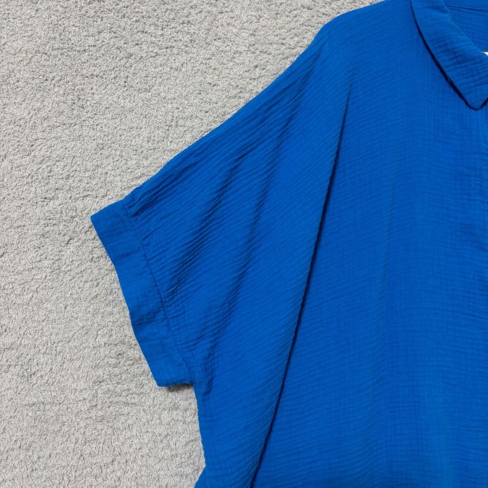Oversized Cotton Gauze Button Up Shirt Lightweight Relaxed Fit 2X/3X Royal Blue - Picture 4 of 11